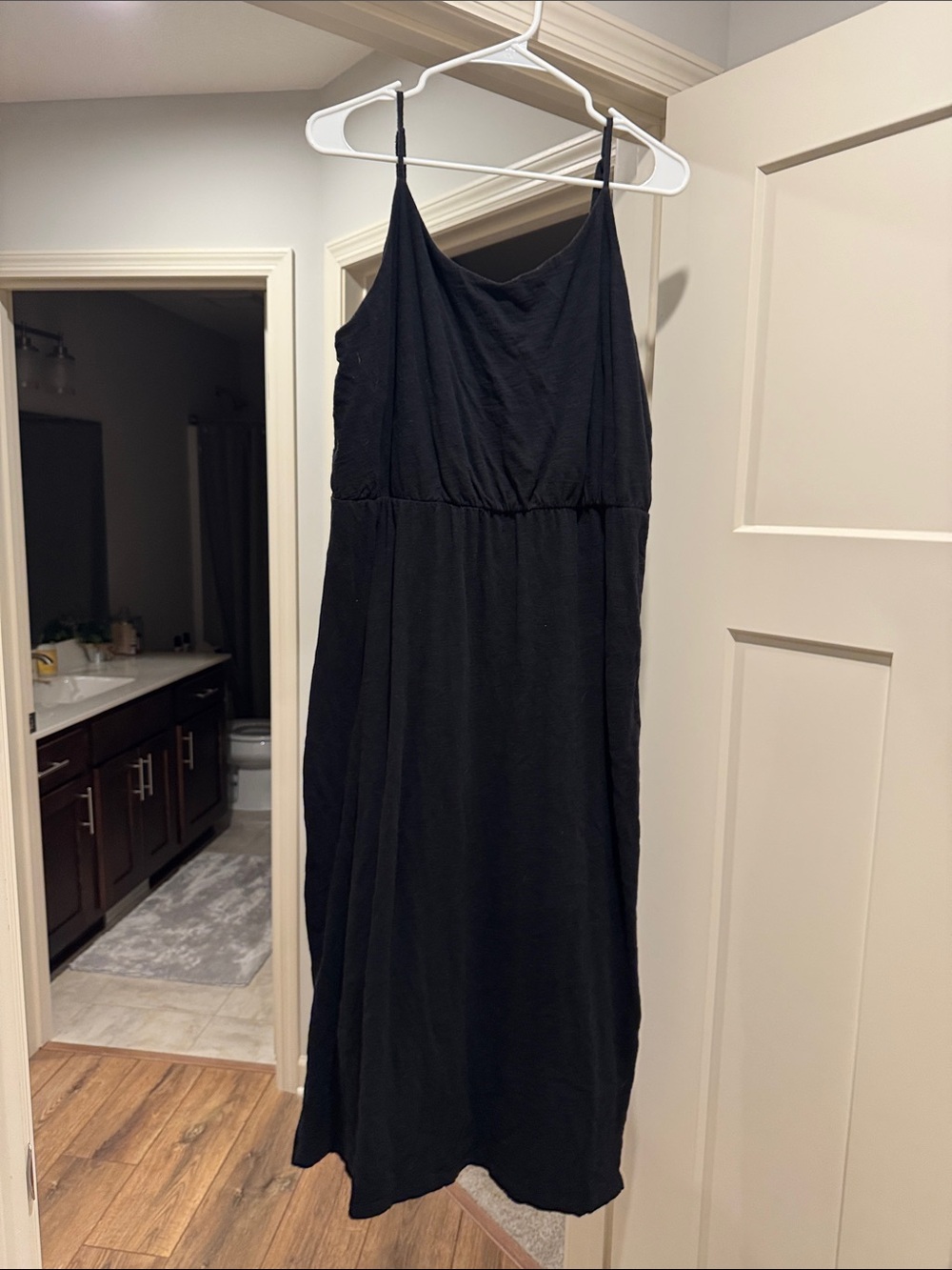 Old Navy Black Midi Slip Dress with Spaghetti Straps